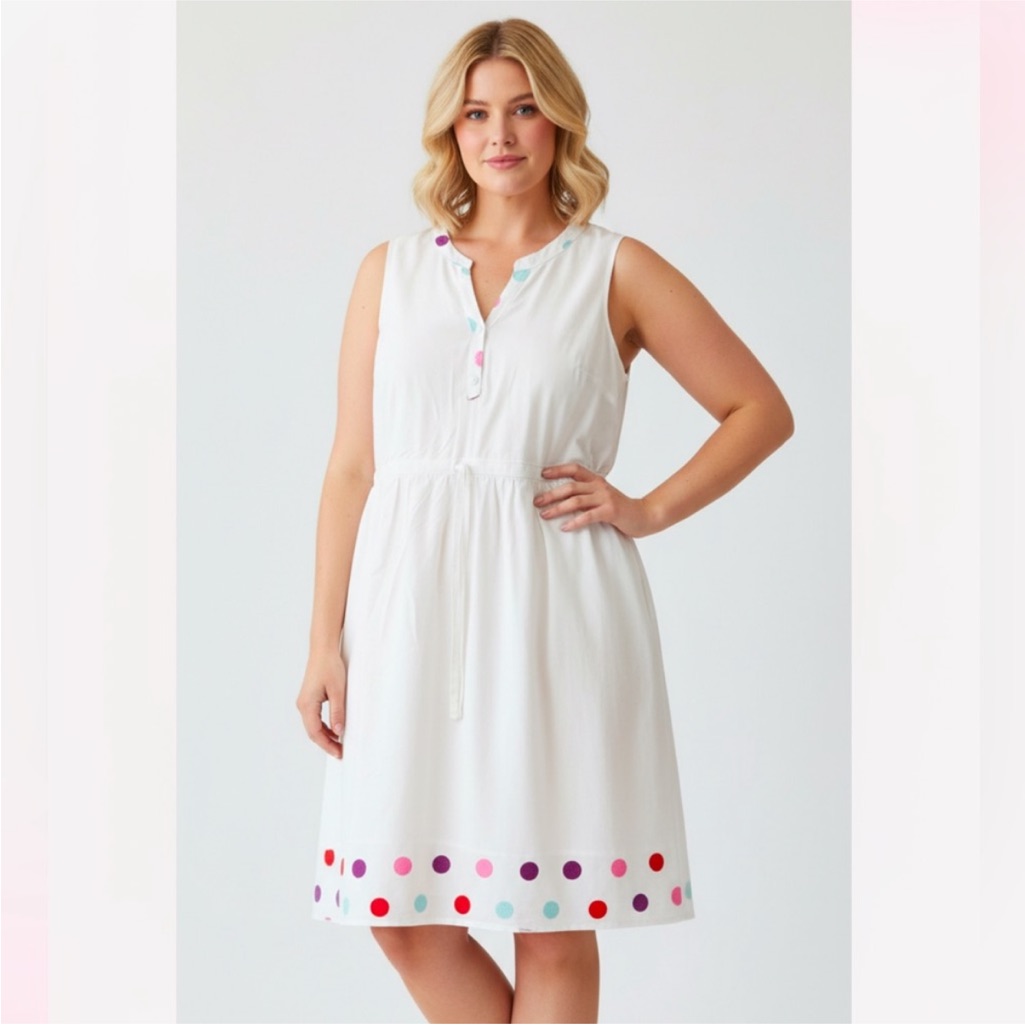 Modcloth White Polka Dot Sleeveless Dress Size Large